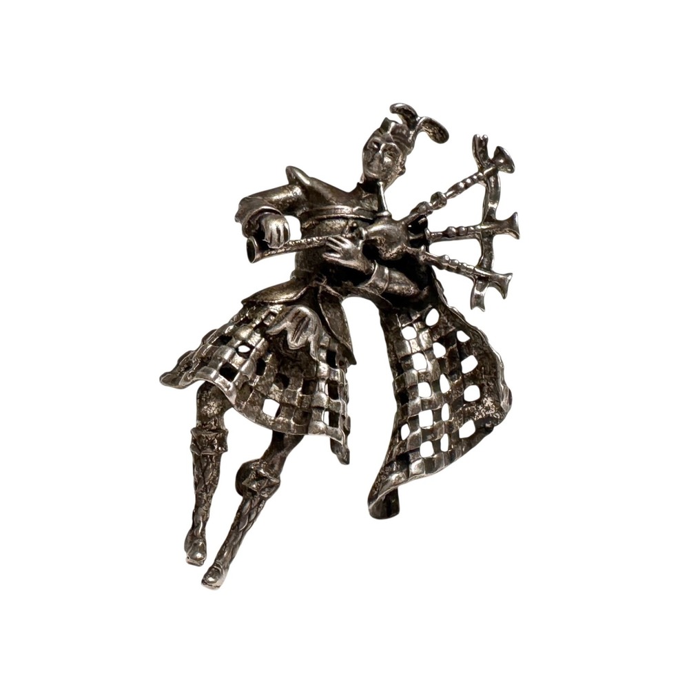 Alice Caviness Sterling Silver Scottish Bagpiper Figural Vintage Brooch Pin EUC